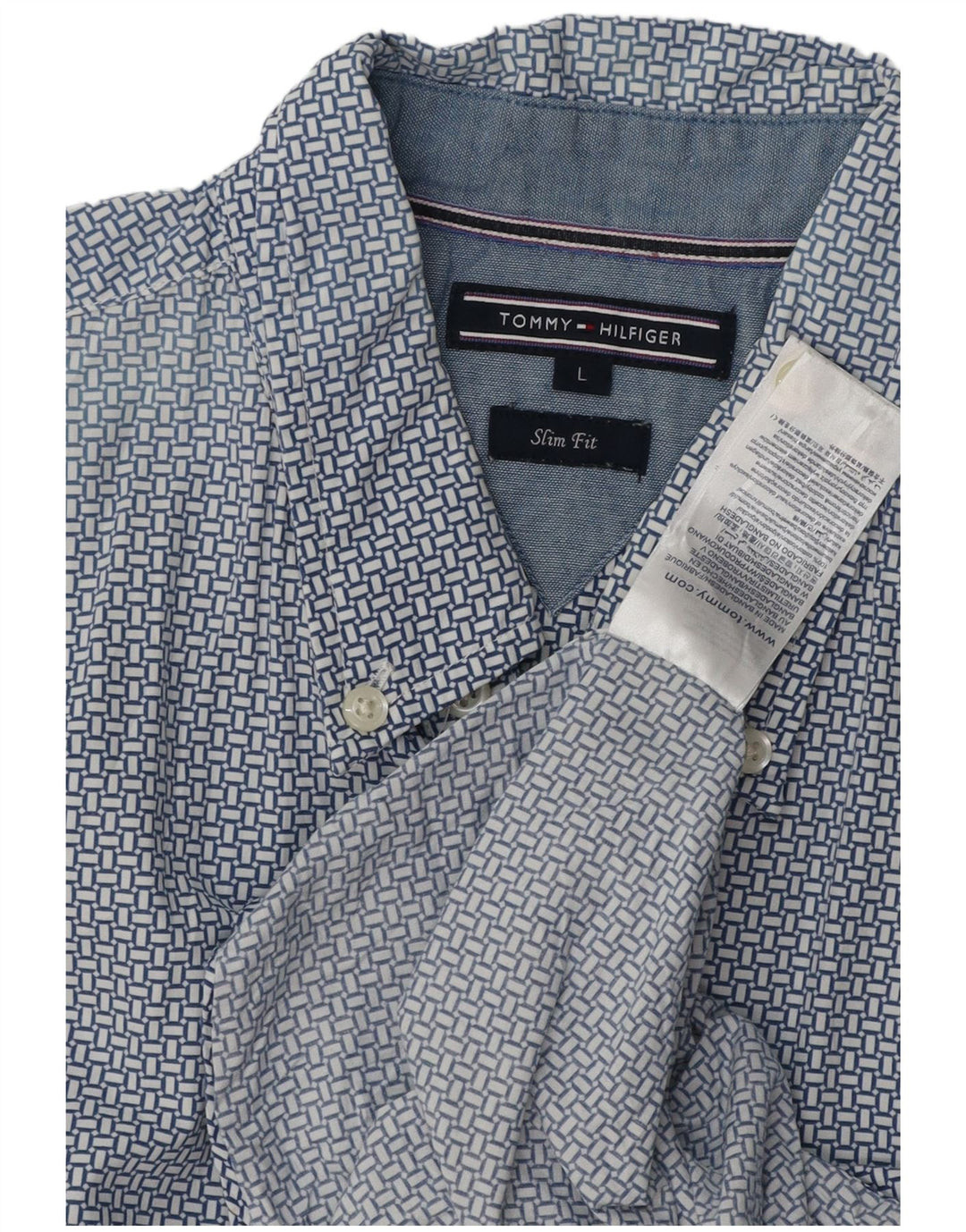 TOMMY HILFIGER Camicia slim fit da uomo grande cotone geometrico blu