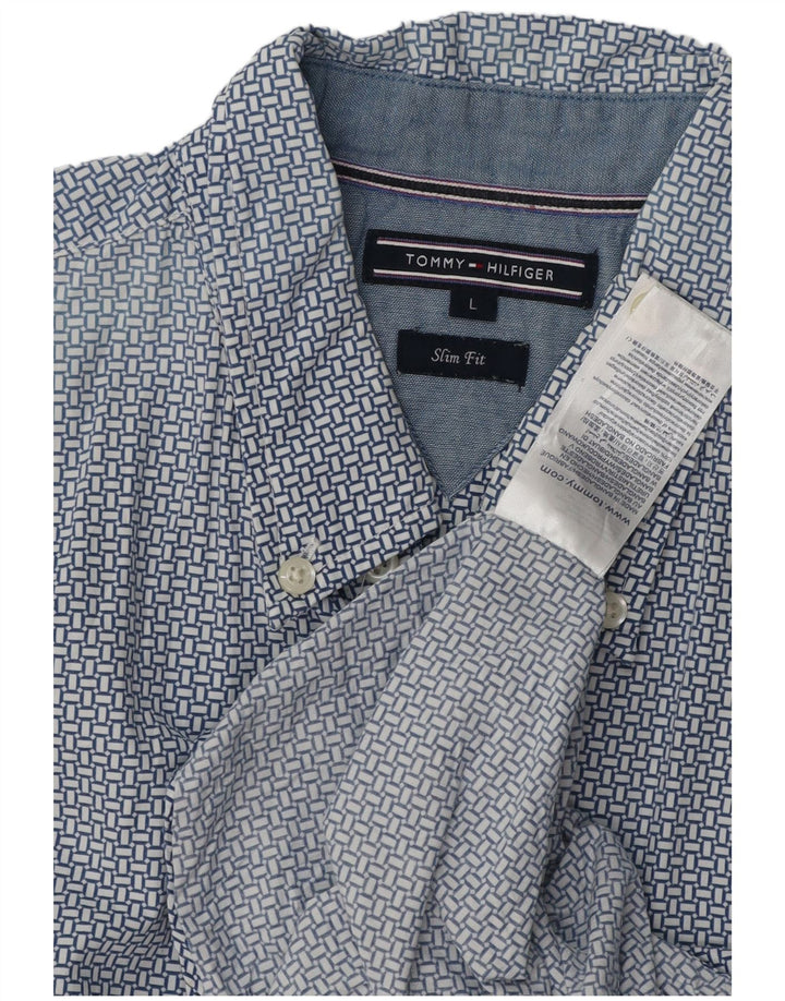 TOMMY HILFIGER Camicia slim fit da uomo grande cotone geometrico blu