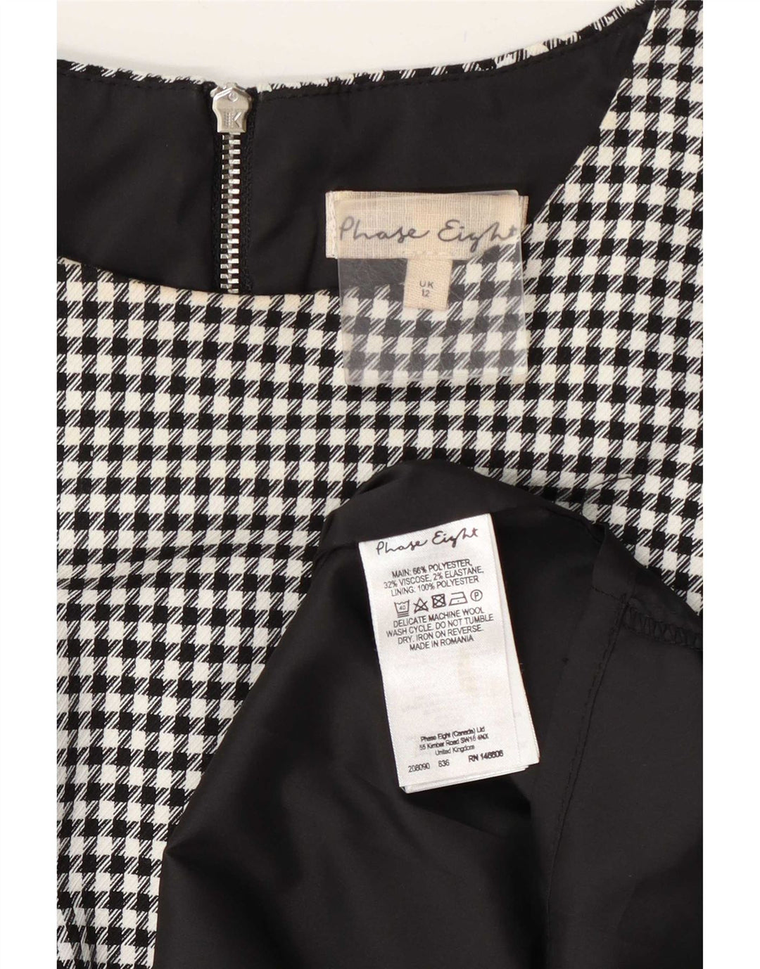 Abito a trapezio da donna Phase Eight UK 12 Poliestere pied de poule nero medio