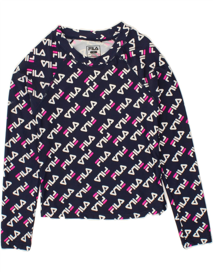 FILA Girls Graphic Top Long Sleeve 13-14 Years Navy Blue Polyester Vintage Fila and Second-Hand Fila from Messina Hembry 
