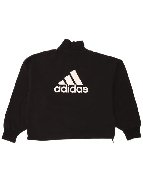 Felpa Adidas da donna oversize con collo corto e zip, maglione UK 8/10 piccola nera
