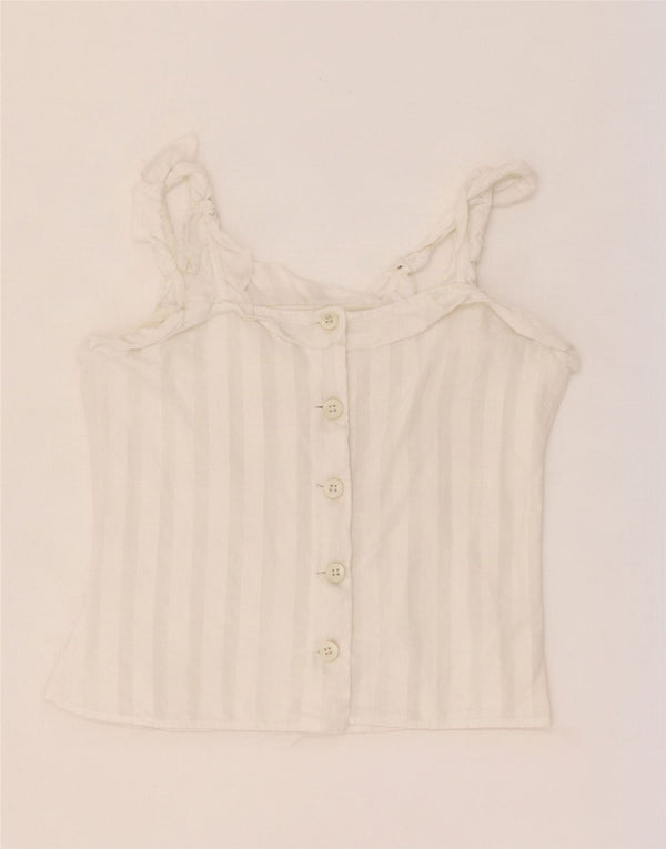 Canottiera corta vintage da donna UK 4 XS a righe bianche