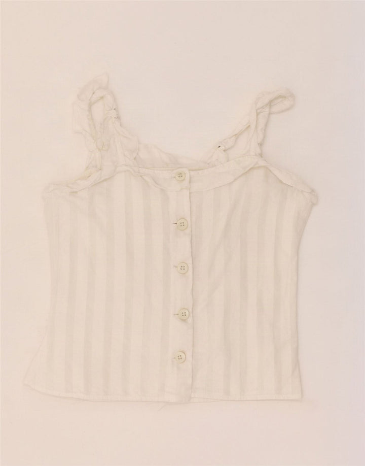 Canottiera corta vintage da donna UK 4 XS a righe bianche