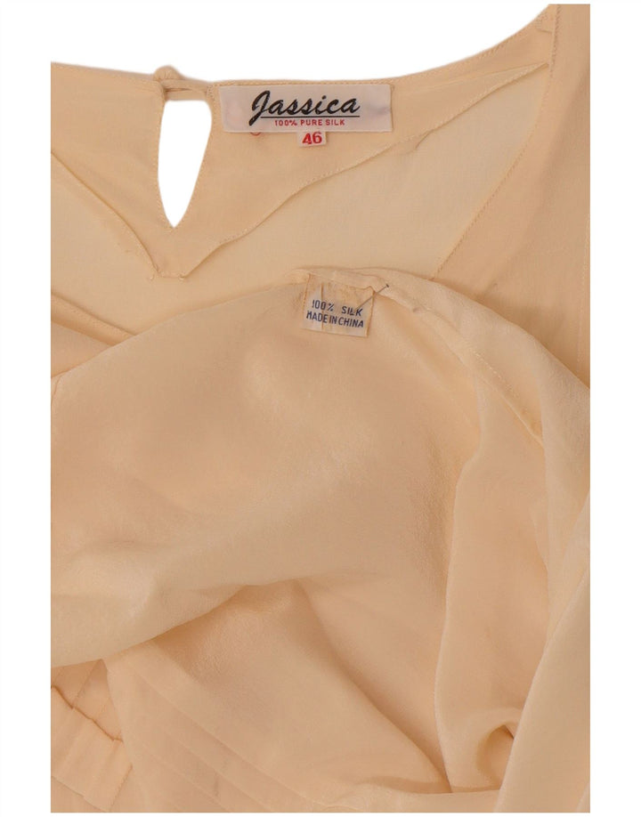 Top camicetta a maniche lunghe da donna vintage EU 46 XL seta bianco sporco