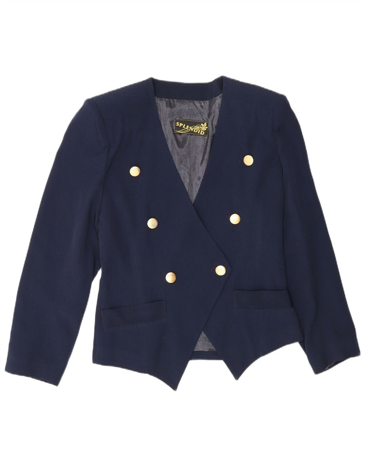 Giacca blazer doppiopetto vintage da donna IT 44 blu navy medio