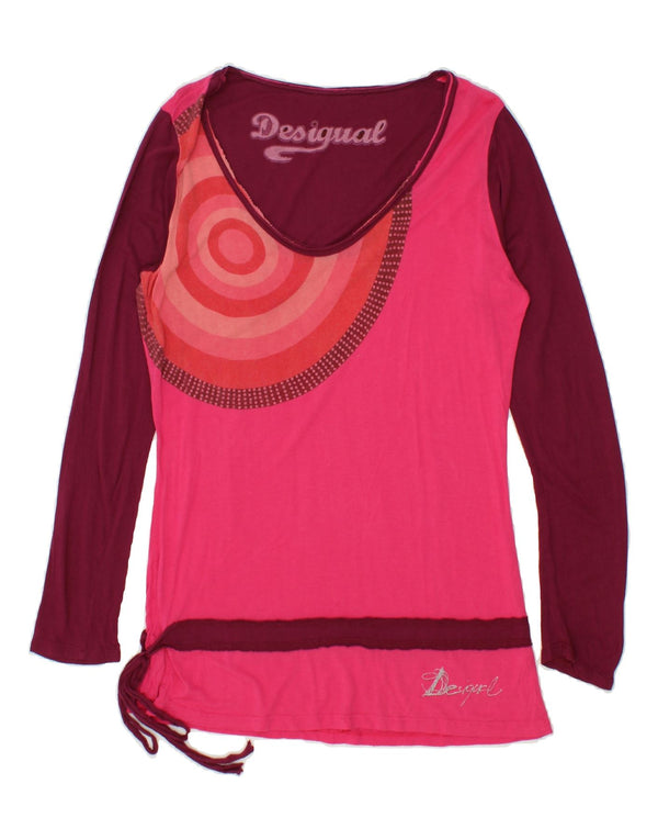 DESIGUAL Top grafico da donna manica lunga UK 14 Large Pink Colourblock