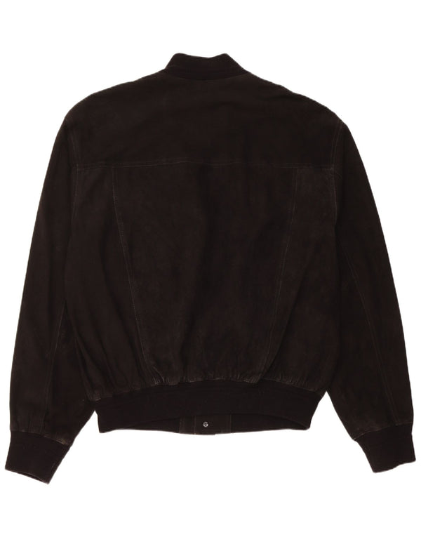 Giubbotto bomber vintage in pelle scamosciata da uomo IT 54 2XL in pelle nera