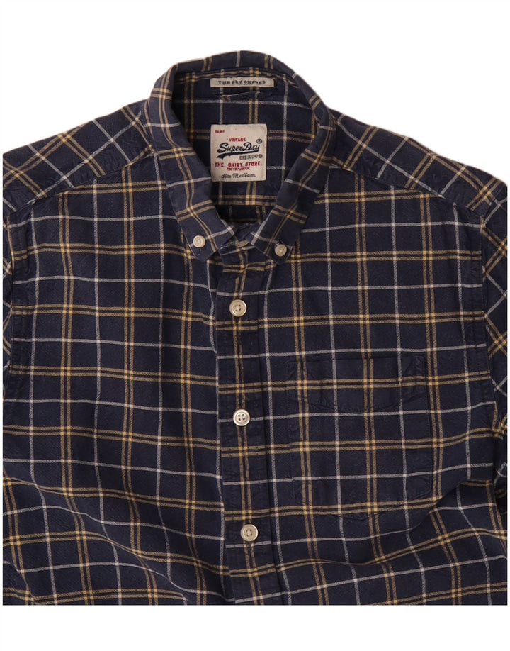 SUPERDRY Mens Flannel Shirt Medium Navy Blue Check Cotton
