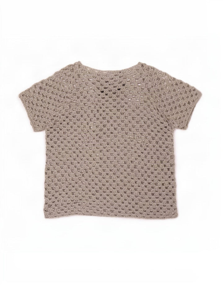 Top vintage da donna trasparente con camicetta trasparente UK 16 grande grigio floreale