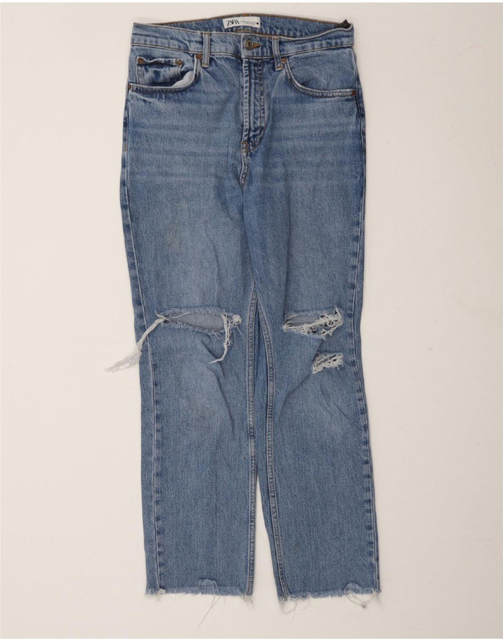 ZARA Womens Distressed Straight Jeans EU 38 Small W28 L26 Blue Cotton Vintage Zara and Second-Hand Zara from Messina Hembry 