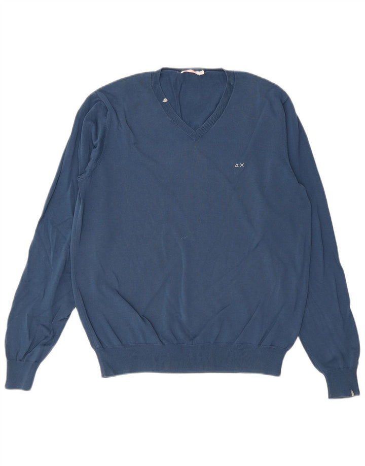 Maglione da uomo con scollo a V Sun68 grande classico in cotone blu