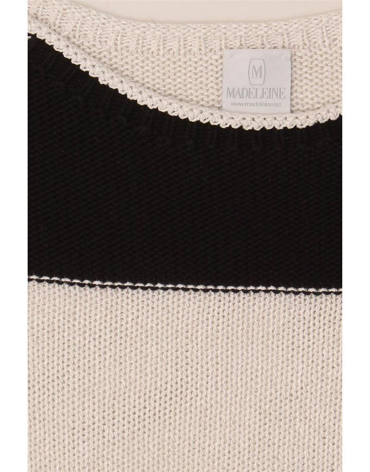 MADELEINE Womens Boat Neck Jumper Sweater UK 14 Medium White Colourblock Vintage Madeleine and Second-Hand Madeleine from Messina Hembry 