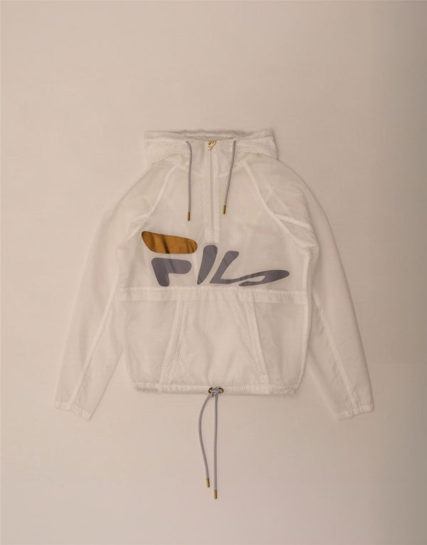 Fila Womens Graphic Hooded Tracksuit Top Jacket UK 10 Small White Polyester