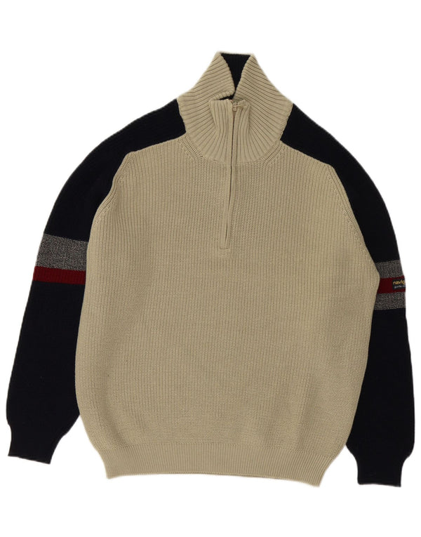 Maglione da uomo Navigare con zip e collo in lana vergine color block beige medio
