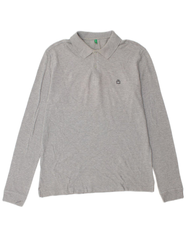 Polo Benetton Uomo Manica Lunga Large Grigio Cotone