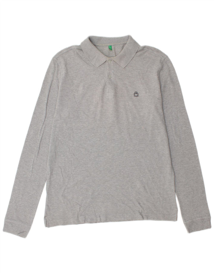 Polo Benetton Uomo Manica Lunga Large Grigio Cotone