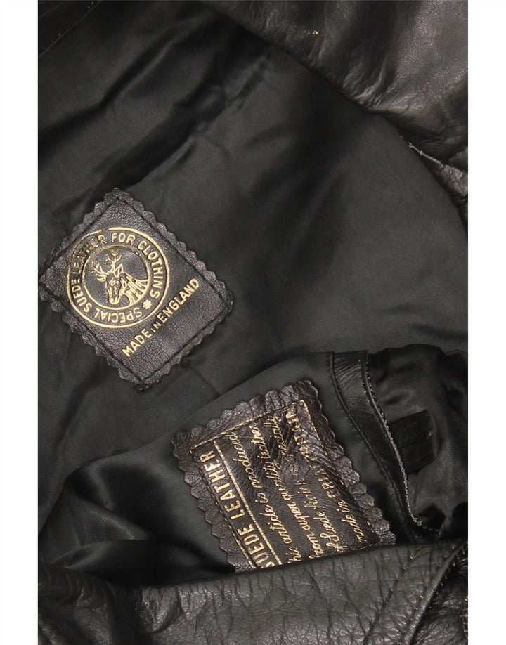 Cappotto in pelle vintage da uomo UK 40 grande in pelle nera