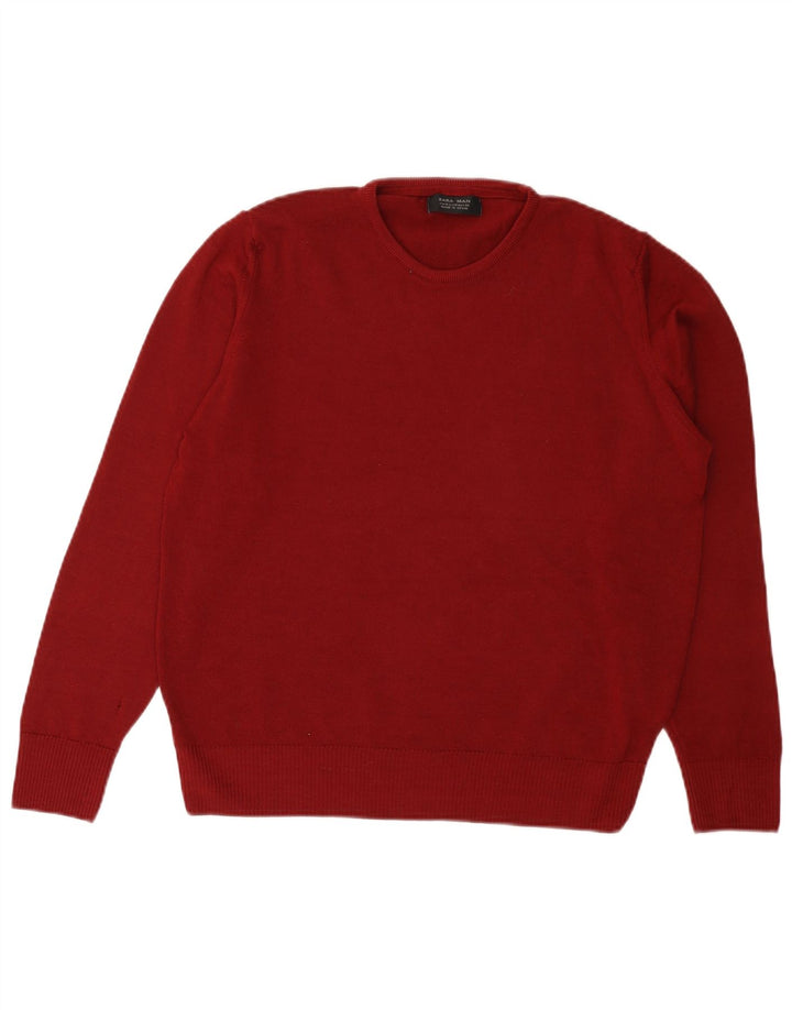 Maglione girocollo da uomo Zara in lana bordeaux medio