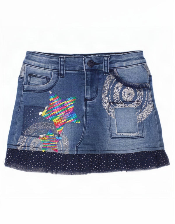 Desigual Gonna in denim grafico per ragazze 7-8 anni W22 Blu Patchwork in cotone