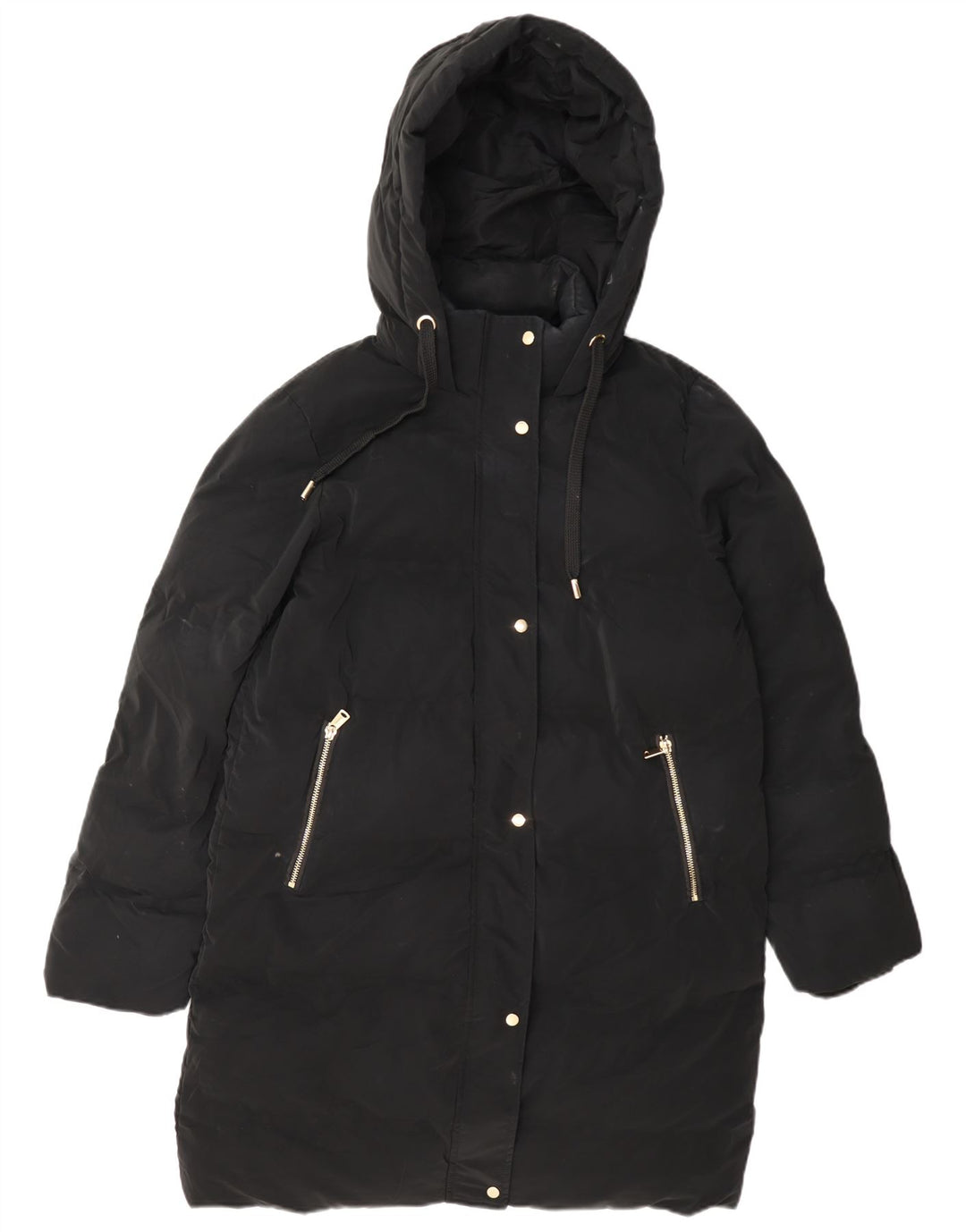 Cappotto imbottito con cappuccio da donna Zara UK 14 poliestere nero medio