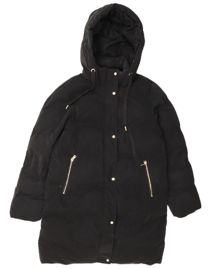 Cappotto imbottito con cappuccio da donna Zara UK 14 poliestere nero medio