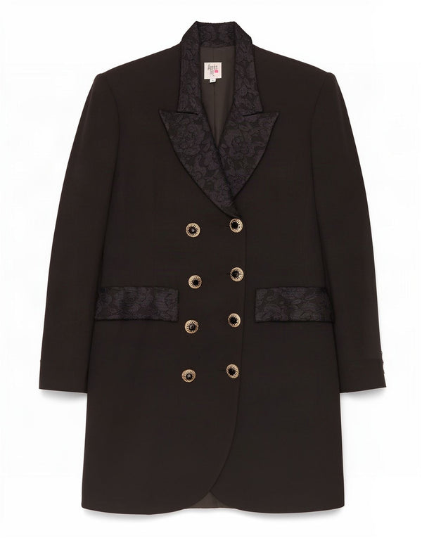 Cappotto doppiopetto vintage da donna UK 10 piccolo in lana nera