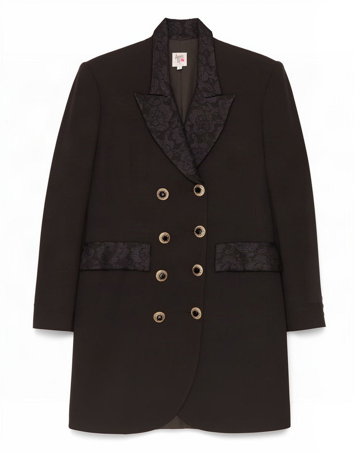 Cappotto doppiopetto vintage da donna UK 10 piccolo in lana nera