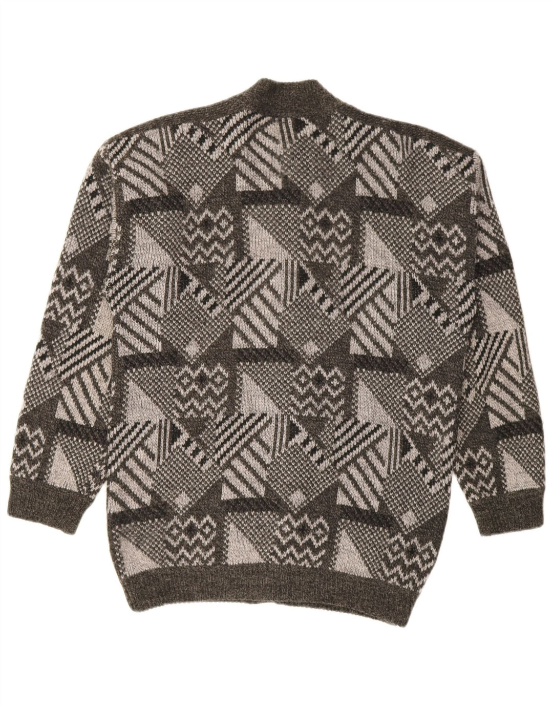 Maglione cardigan da uomo vintage geometrico grigio medio
