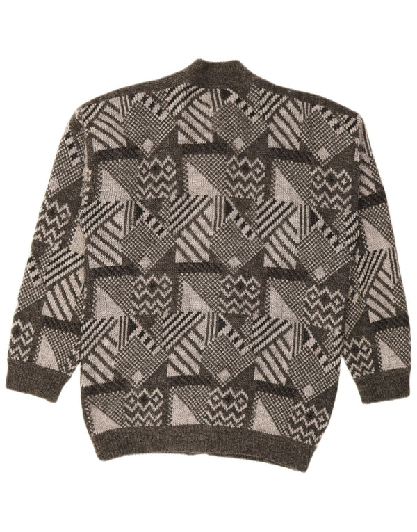 Maglione cardigan da uomo vintage geometrico grigio medio