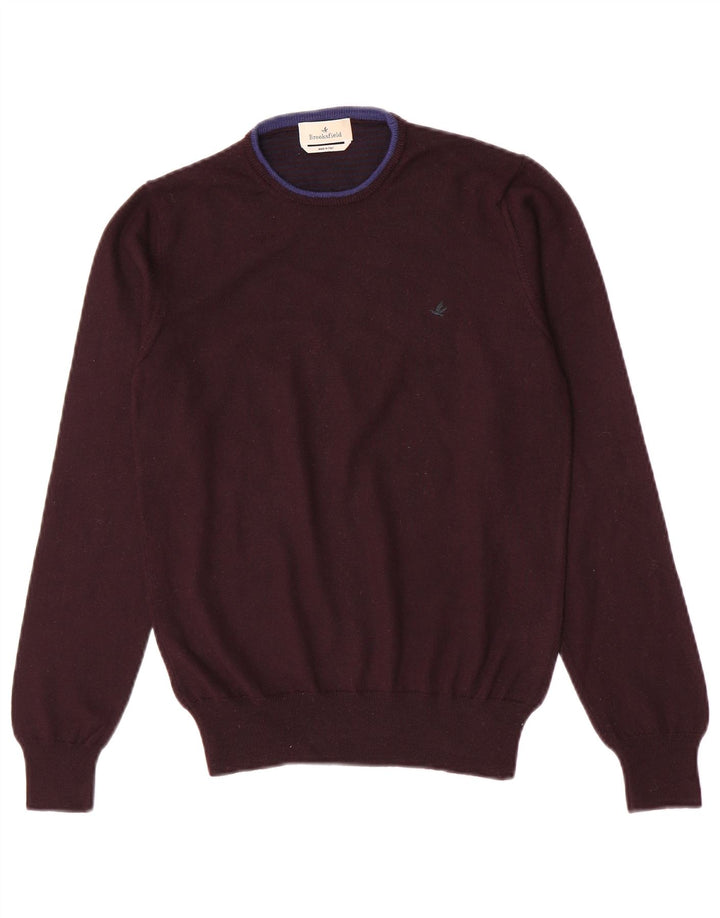 Maglione maglione girocollo da uomo Brooksfield IT 46 piccolo marrone rossiccio in lana vergine