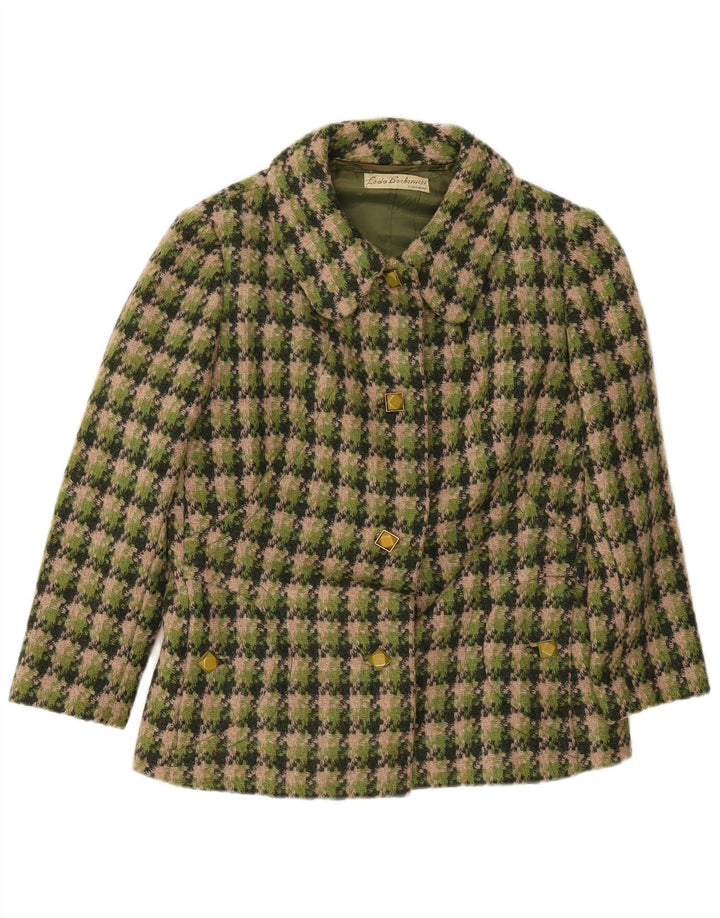 Giacca blazer vintage da donna a 4 bottoni UK 14 verde medio a quadri