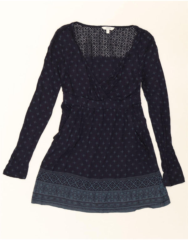 FAT FACE Abito da donna a maniche lunghe a trapezio UK 10 Piccolo floreale blu navy