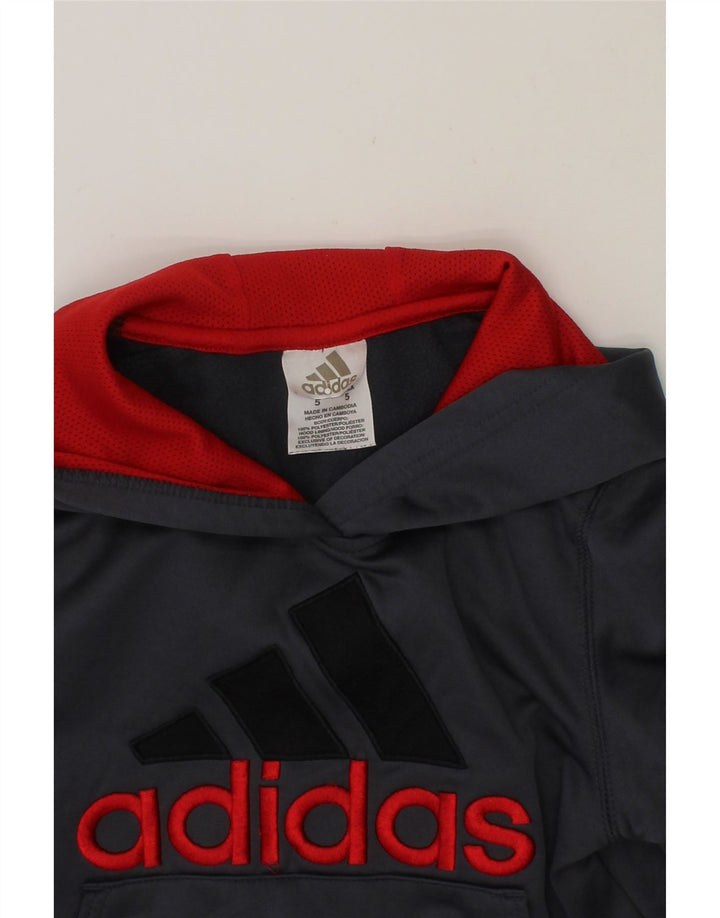 ADIDAS Boys Graphic Hoodie Jumper 5-6 Years Grey Polyester Vintage Adidas and Second-Hand Adidas from Messina Hembry 