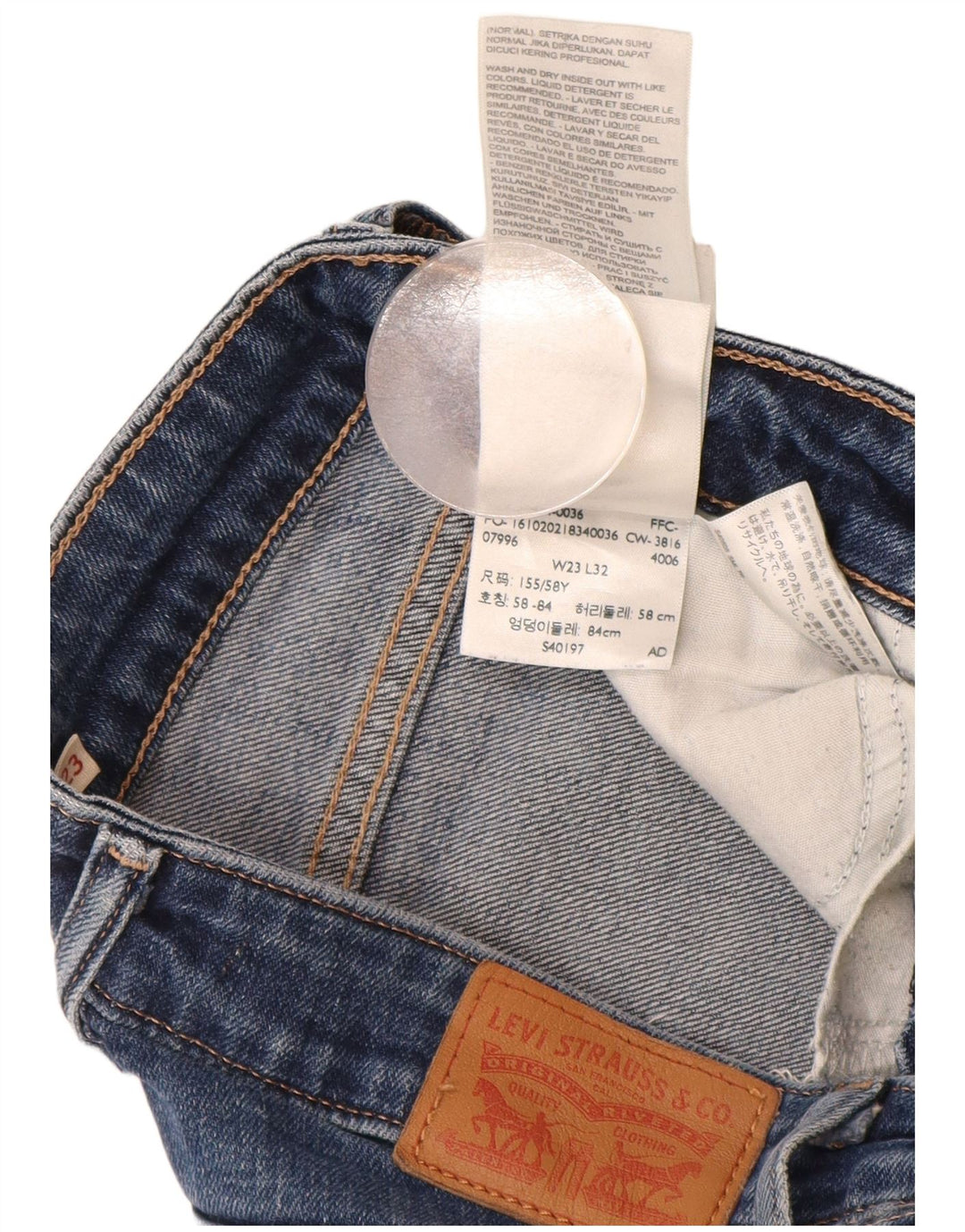 Jeans dritti da donna 714 Levi's taglia 23 W23 L28 cotone blu