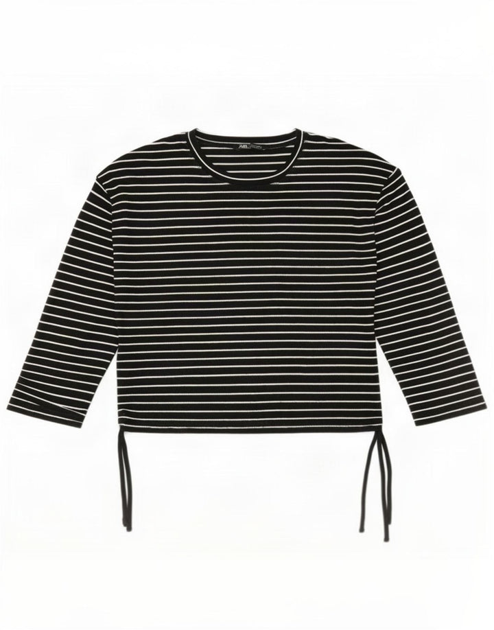 Top Zara da donna a maniche lunghe UK 16 grande poliestere gessato nero