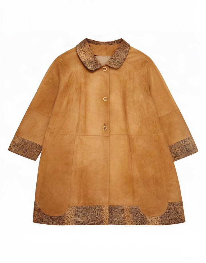 Soprabito vintage da donna oversize in pelle scamosciata IT 42 Stampa animalier marrone medio