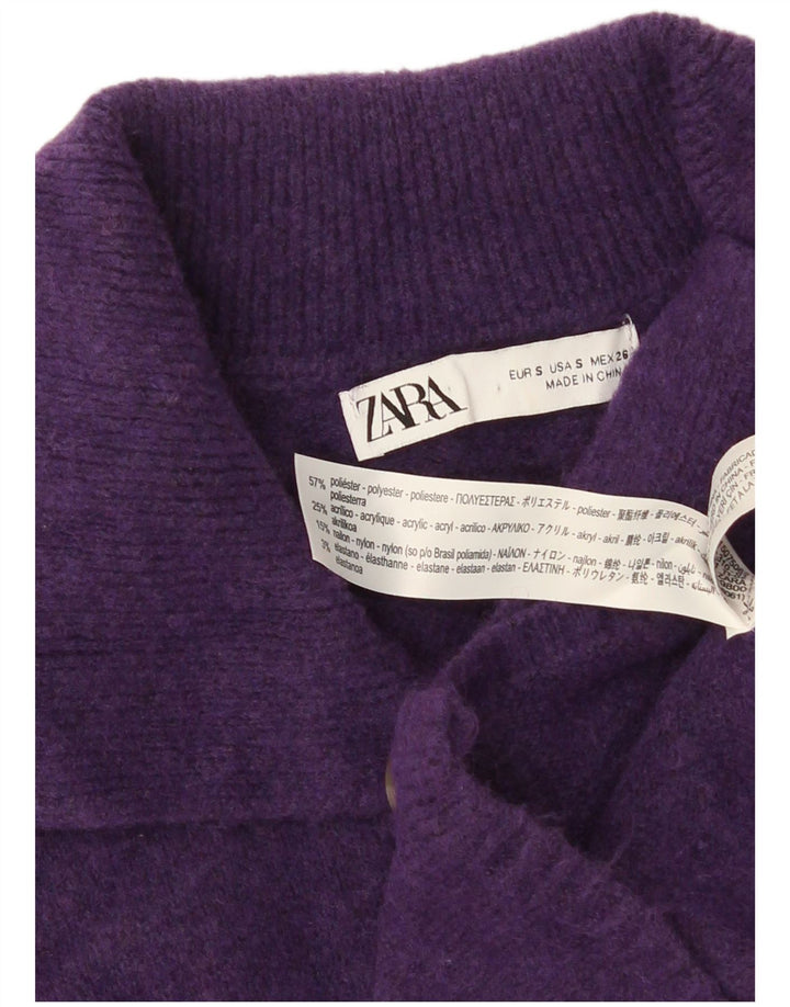 Maglione cardigan lungo da donna Zara UK 10 piccolo poliestere viola
