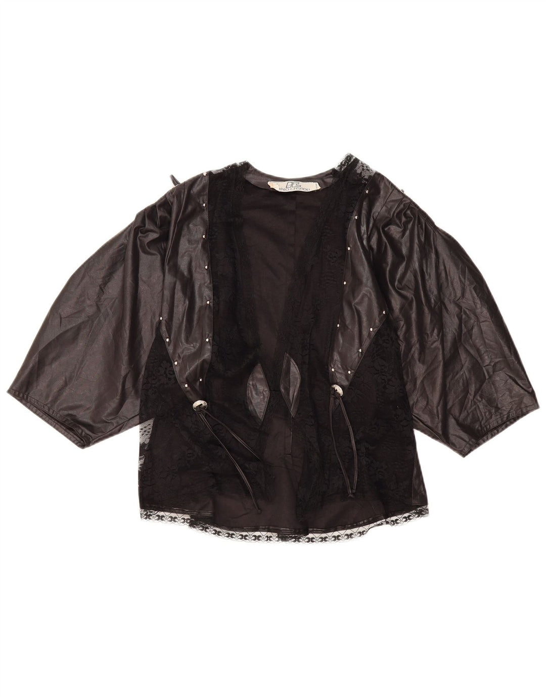 Top cardigan manica 3/4 da donna VINTAGE UK 10 piccolo nero