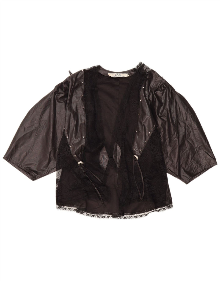 Top cardigan manica 3/4 da donna VINTAGE UK 10 piccolo nero