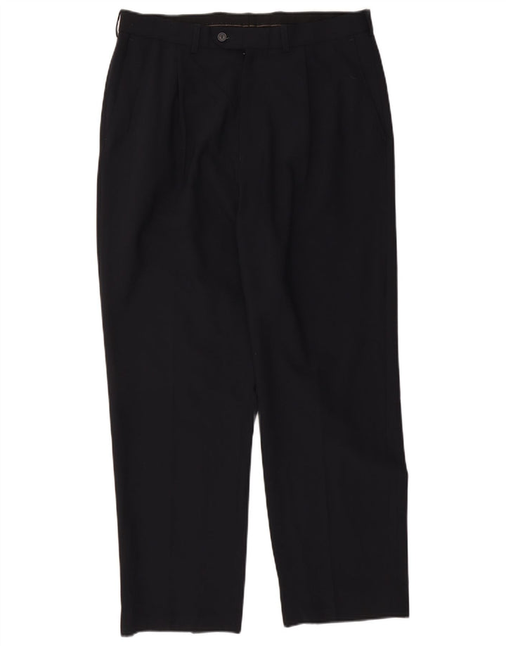 Pantaloni da abito con pegging da uomo Marks & Spencer W34 L29 poliestere blu navy
