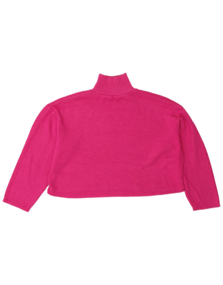 Zara Donna Maglione Corto Oversize con Collo Dolcevita UK 10 Piccolo Rosa