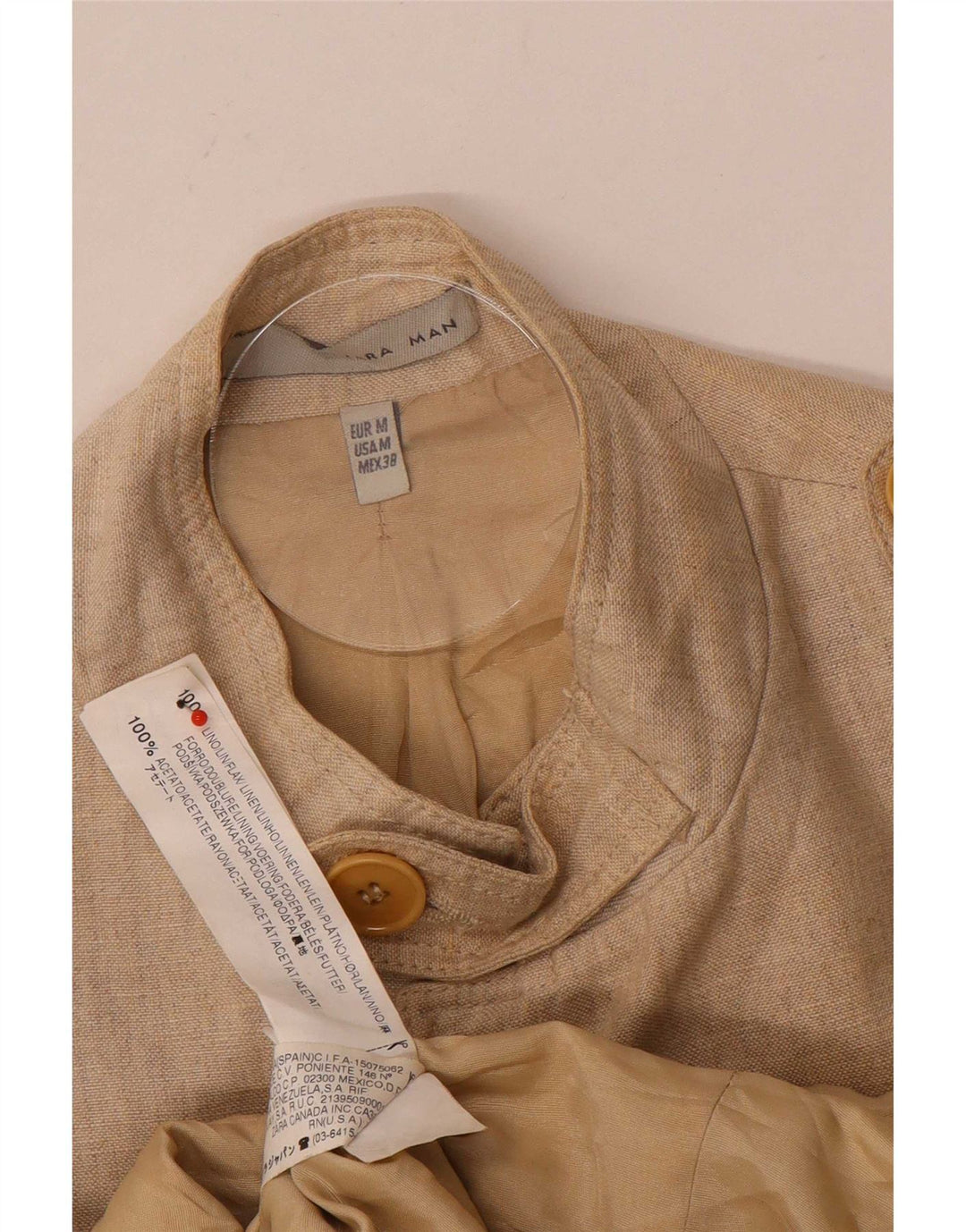 Giacca militare da uomo Zara UK 38 Lino beige medio