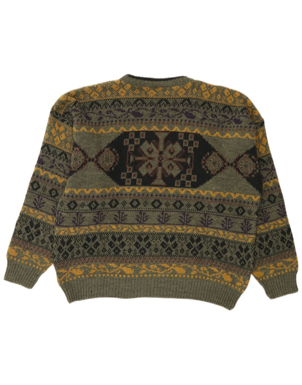 C.C.Concord Maglione da uomo con scollo a barca Maglione grande verde Fair Isle acrilico