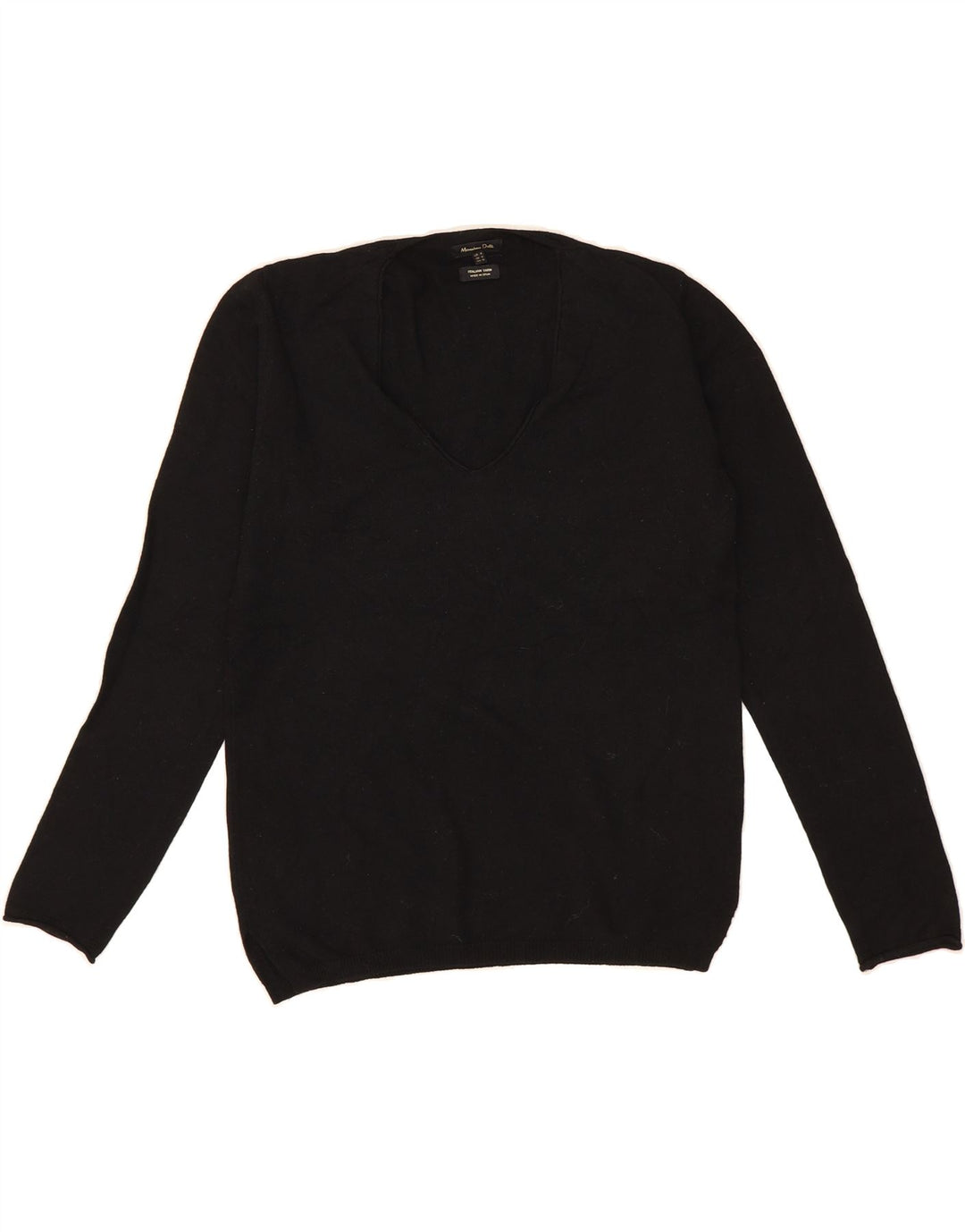 MASSIMO DUTTI Womens V-Neck Jumper Sweater UK 12 Medium Black Polyester Vintage Massimo Dutti and Second-Hand Massimo Dutti from Messina Hembry 