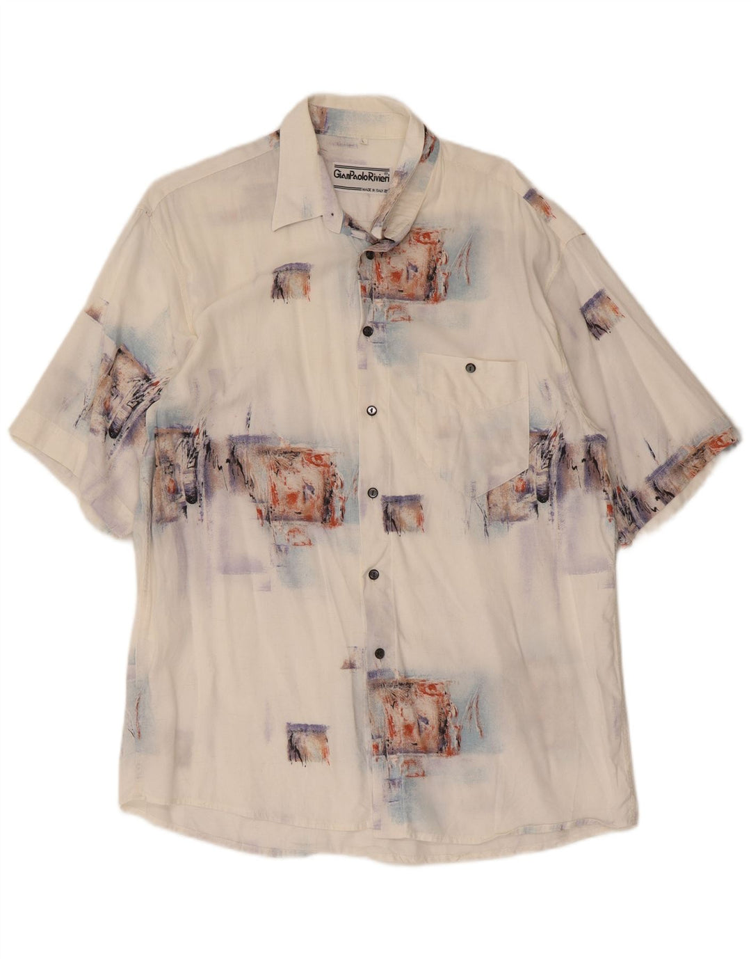 Camicia vintage da uomo a maniche corte grande patchwork bianco