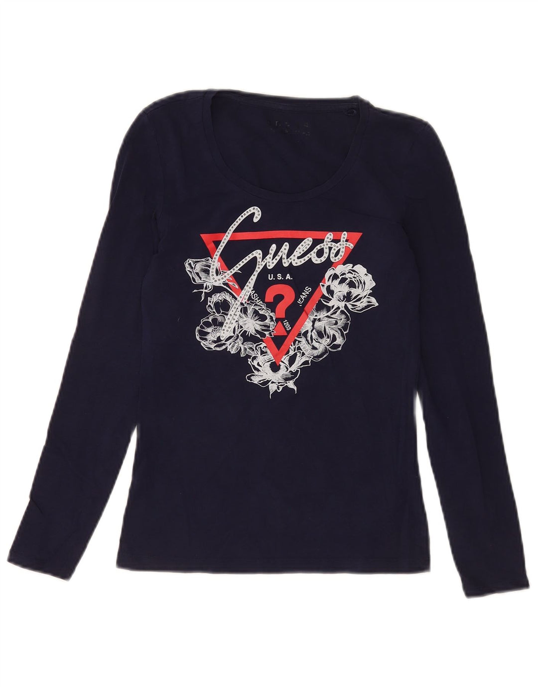 Guess Top grafico da donna a maniche lunghe UK 4 XS Blu navy