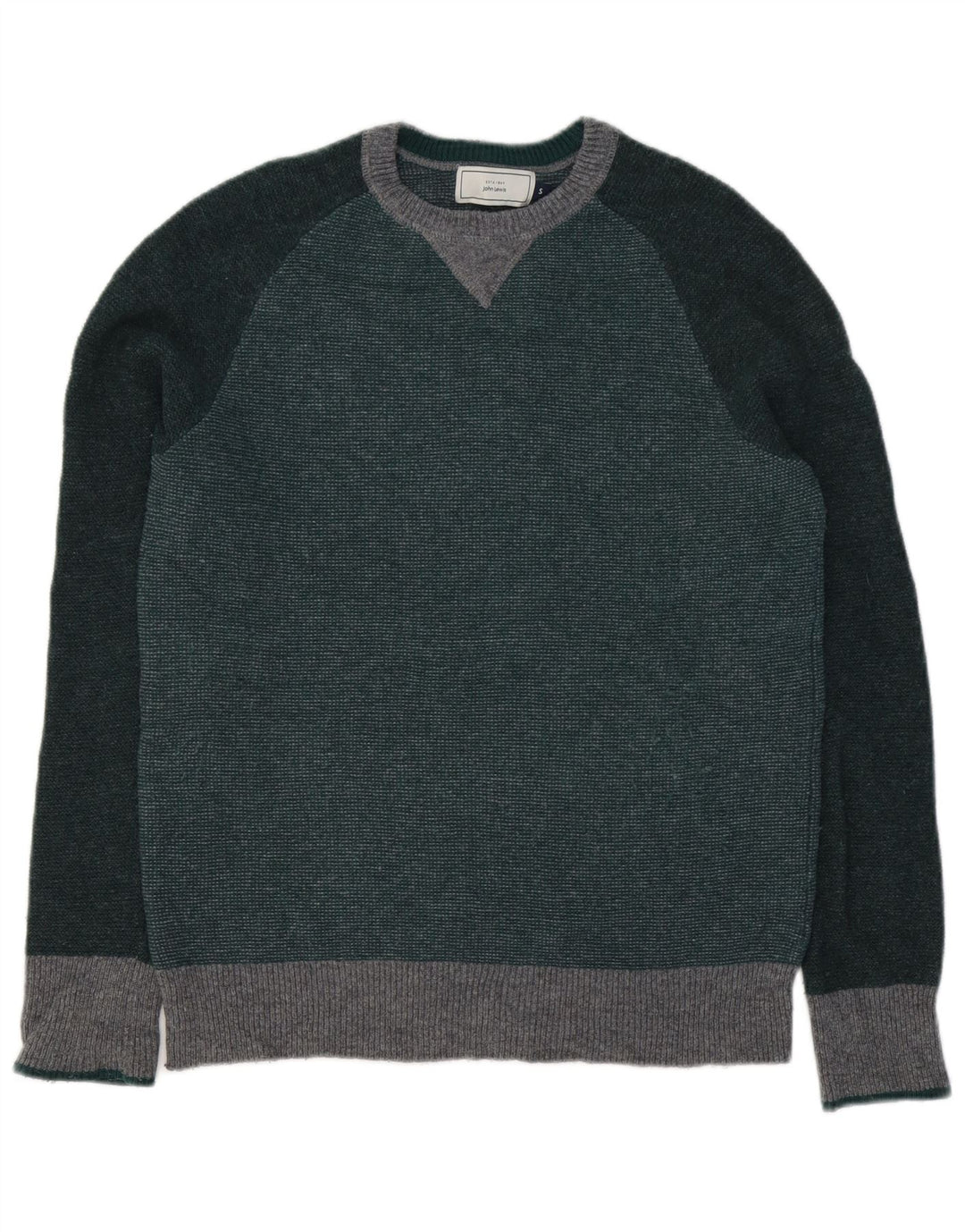 Maglione da uomo girocollo John Lewis in lana d'agnello color block verde piccolo