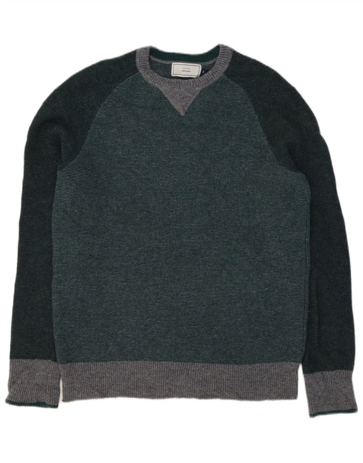 Maglione da uomo girocollo John Lewis in lana d'agnello color block verde piccolo