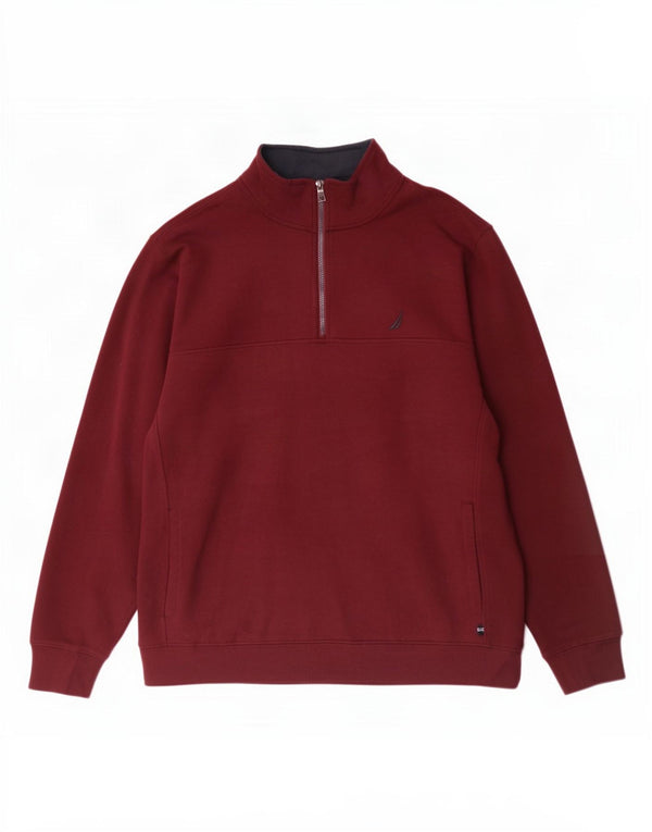 Felpa da uomo con collo con zip Nautica, maglione 2XL, cotone marrone