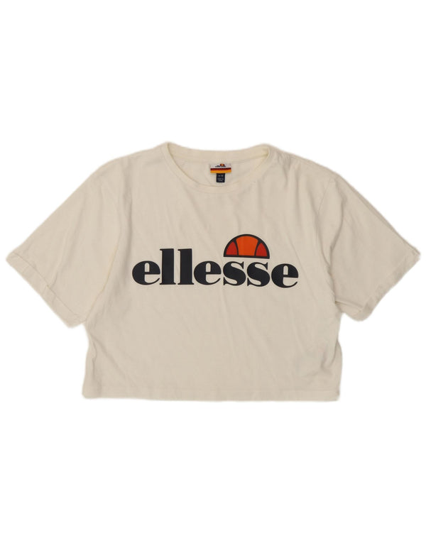 T-shirt grafica corta da donna Ellesse Top UK 10 piccola in cotone bianco